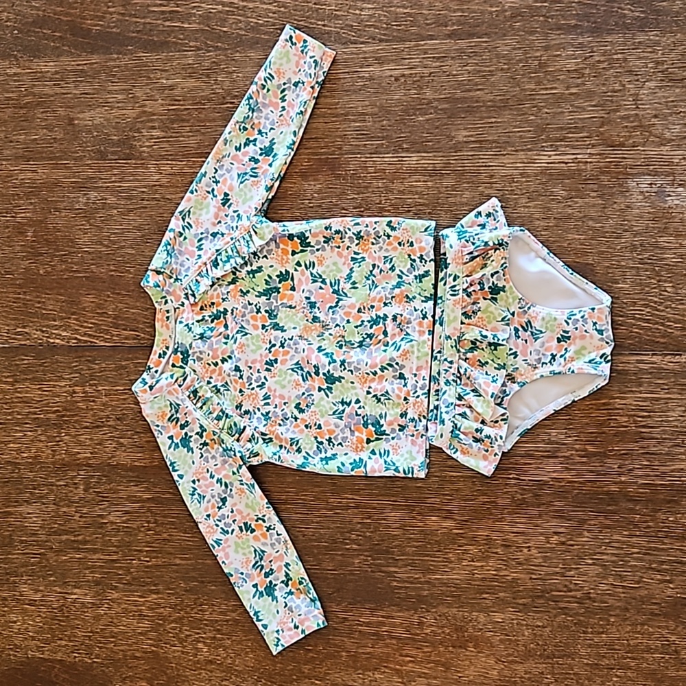 Tucker and Tate Floral Long Sleeve Two-Piece Rashguard Swimsuit, Size 6 Months
